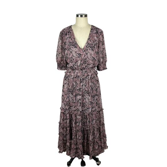 ROAN + RYAN Elsa Dress Evereve Pink Purple Paisley Pattern Women's Size Large - Picture 1 of 8